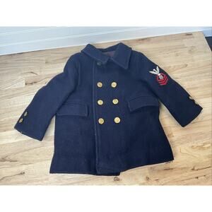 Fieldston Navy Blue Dress Sailor Toddler Wool Pea Winter Coat Jacket Size 2T VTG
